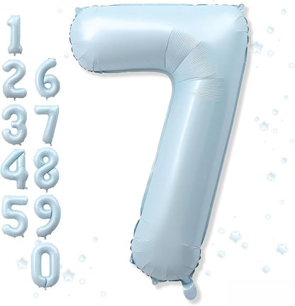 7th Birthday Balloons for Boys, Pastel Dusty Sky Blue Large Helium Mylar 7 by Froova