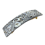 French Amie Rectangular Gray Magma 3 1/4” Celluloid Acetate Handmade Automatic Hair Clip Barrette with Sturdy Golden Clasp for Women and Girls, Made in France