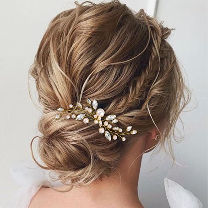 JAKAWIN Pearl Hair Pin Silver Wedding Hair Piece Bridal Hair Accessories for Women HP179 (2 Gold)