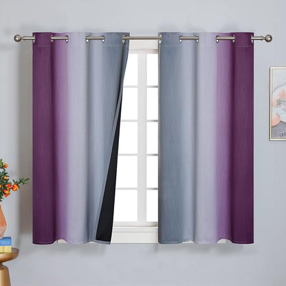 Purple and Grey Blackout Curtains 45 Inches Long, Ombre and Wavy Line Pattern by ESTELARTEXTILER