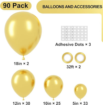Voircoloria 90pcs Metallic Gold Balloons Garland Arch Kit, 18 12 10 5 Inch | - Image 2