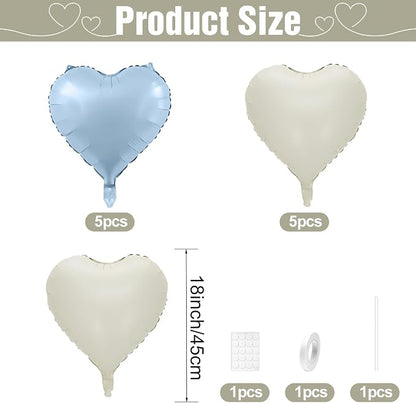 Baby Blue Heart Balloons, 18Inch Sand White Pastel Blue Helium Balloon - Image 2