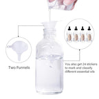 12 Pack 4oz Clear Glass Bottles with Glass Eye Droppers for Essential Oils, Perfumes & Lab Chemicals (1 Brush, 2 Funnels, 2 Extra Droppers, 24 Pieces Labels & 30ml Measuring Cup Included)