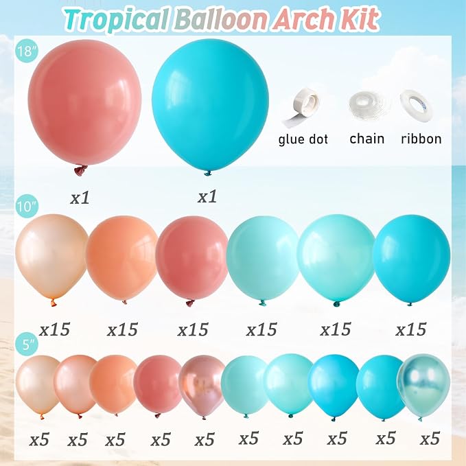 Hawaiian Tropical Balloon Garland Arch Kit, Coral Beach Birthday Decorations | - Image 2