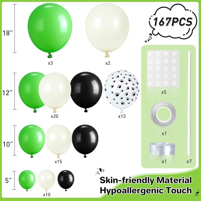 Dog Paw Green Black White Balloon Garland Arch Kit - Image 2