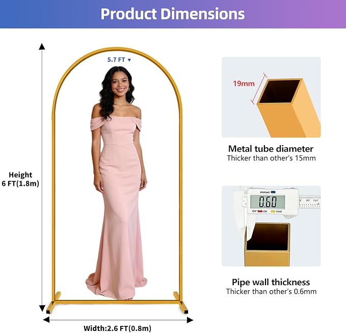 Hemmotop 6FT Arch Backdrop Stand Gold | Metal, Ground Stakes - Image 2