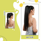 RUNATURE Ponytail Extension Human Hair Black, Real Hair Ponytail Extension for Women, 16 Inch 80g Wrap Around Human Hair Ponytail, Tangle-free, Clip in Pony Tail Extension #1 Jet Black