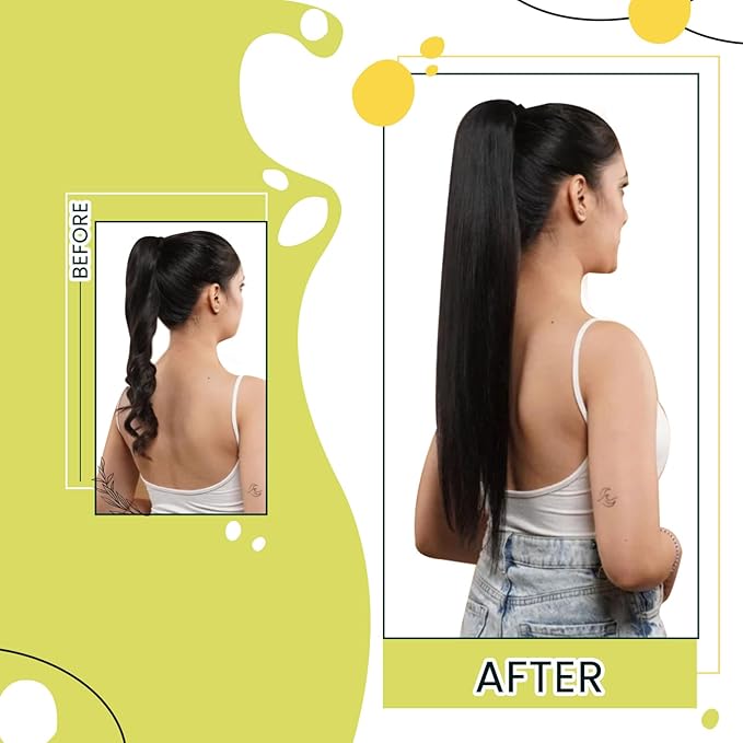 RUNATURE Ponytail Extension Human Hair, Real Hair Ponytail Extension Black, Remy Human Hair Ponytail Wrap Around, Clip in Ponytail Hair Extensions Straight, Easy to Apply, 14 Inch 70g #1 Jet Black