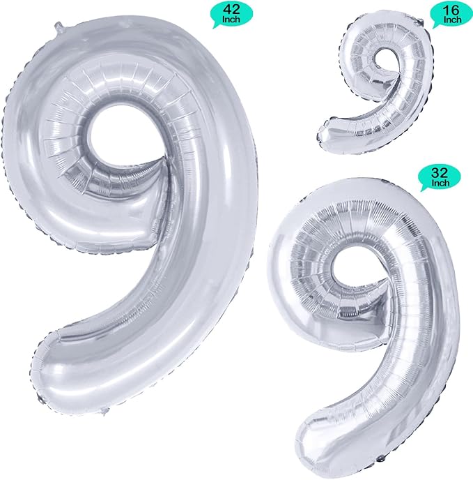 Silver Foil Balloons Number 9, Huge Number Balloons - Image 2