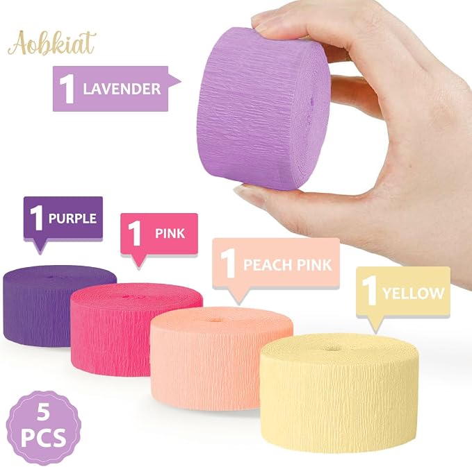 AOBKIAT Purple Hot Pink Yellow Streamers Party Decorations, 5 Rolls | Colorful - Image 6