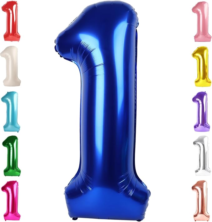 1 Balloon Numbers Birthday Decorations, 40In Navy Blue Balloons by Mluchee