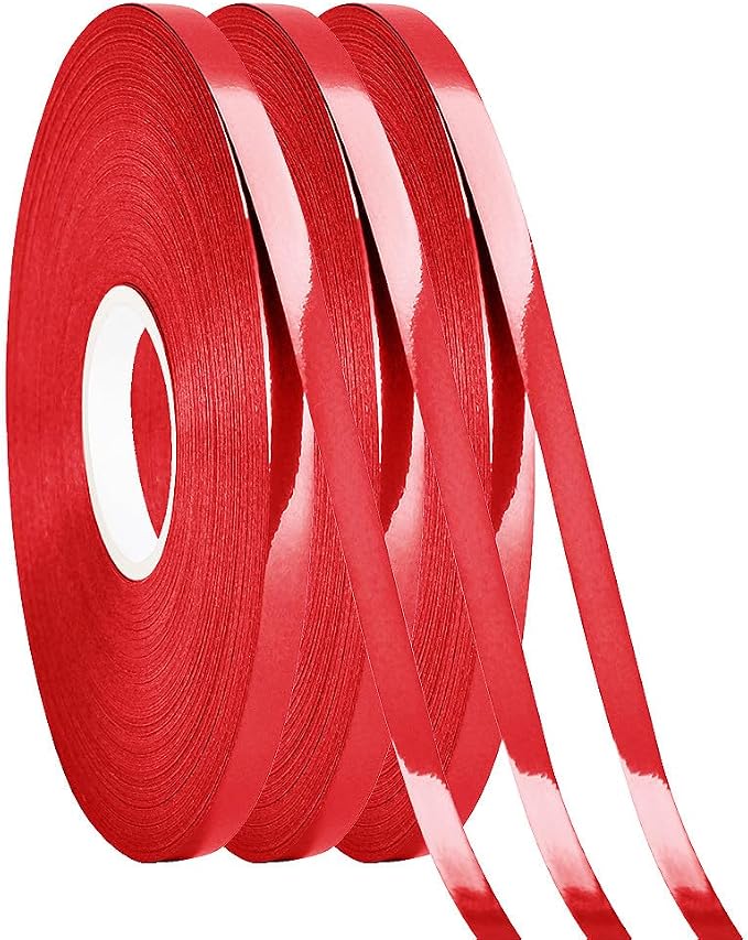 3 Rolls Curling Ribbon, Floral Arrangement 03 Red Metallic 3/16 Inch by PendantofLuck