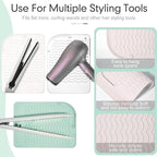 Silicone Hot Tool Mat – 2-Pack Heat-Resistant Pads for Flat Irons, Curling Wands & Hair Dryers, 8.6″ × 6.3″ Anti-Slip, Up to 480 °F Protection – White & Mint Green
