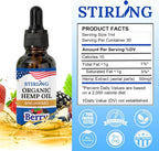 STIRLING Organic Hemp Oil - 600,000mg Natural Berry Flavor - Enhances Sleep and Helps Reduce Discomfort - THC-Free, Non-GMO, Gluten-Free, High in Omega 3 6 9 - Premium U.S. Hemp Seed Oil