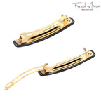 French Amie Small 2 1/4 inch Celluloid Handmade Hair Barrette No Slip Grip Durable Styling Women Hair Accessories Hair Clip for Girls, Made in France(Black)