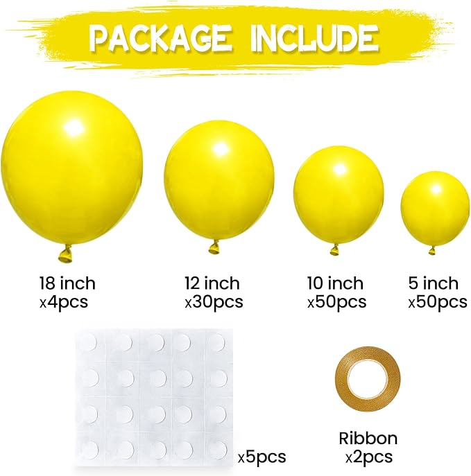 134Pcs Yellow Balloons Different Sizes 5 10 12 18 Inch Yellow Balloon Garland - Image 2