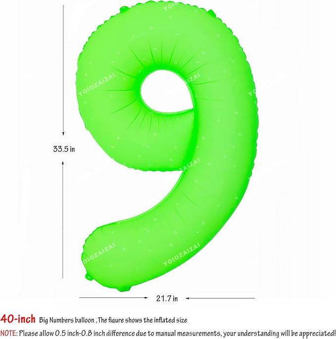 40IN Fluorescent Green Number 9 Balloons Glow In The Dark Green Balloon | - Image 2