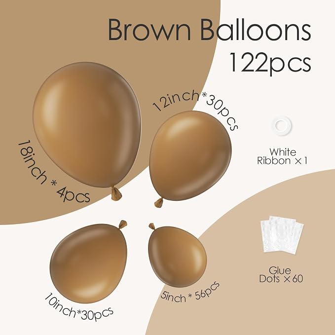 Awenztech 122pcs Brown Latex Balloons in 18 12 10 5 inches | Baby Shower - Image 2
