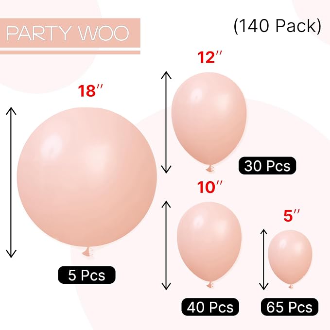 PartyWoo Baby Pink Balloons 140pcs Pastel Light Pale Pink Peach Color | 18 12 - Image 5
