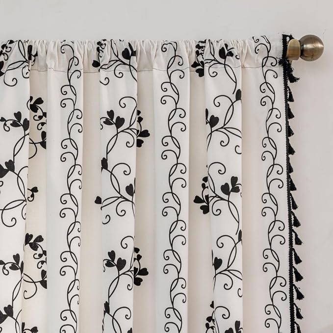F-CHU Black Floral Curtains for Living Room Bedroom Farmhouse French Country - Image 3