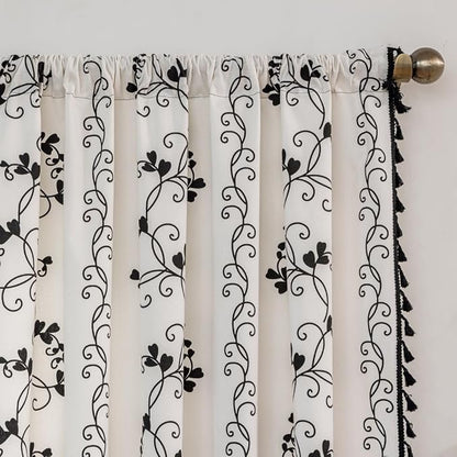 F-CHU Black Floral Curtains for Living Room Bedroom Farmhouse French Country - Image 3