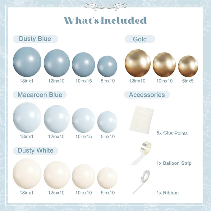 Dusty Blue Gold Balloon Garland Arch Kit - Image 7