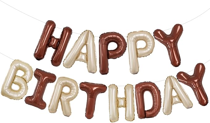 Beige Brown Happy Birthday Balloon Banner, 16 Inch Foil Mylar Cream Brown Happy by PatiCool