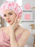 Years Calm Shower Caps For Women Reusable Waterproof，Pattern And Solid Color Dual-Layer Design For Dual-Layer Usable，Protects Hair In Shower, Spa, Cooking, Clean & Travel (Pink, Extra Large)