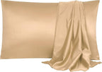 uxcell 2 Pack Silk Satin Pillowcase for Hair and Skin, Cool, Silky, Soft Breathable Pillow Cases Standard Size 20x26 Inch Sateen Pillowcase Caramel with Envelope Closure