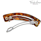 French Amie Curved Amber Brown Large Handmade Strong Grip Celluloid Automatic Hair Clip Barrette