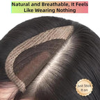 Anemone No Clips Human Hair Topper Piece Fringe Bangs for Women Wrap-Around Magic Paste with Invisible Lace for Natural Hair Loss Coverage (Dark Brown Lace Mid Bangs)