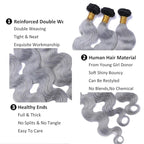 30 32 34 Inch Ombre Bundles Human Hair Grey Body Wave Bundle Brazilian Virgin Remy Hair Extensions Double Weft 2 Tone Black and Silver Body Wave Bundle Hair Weave 300g