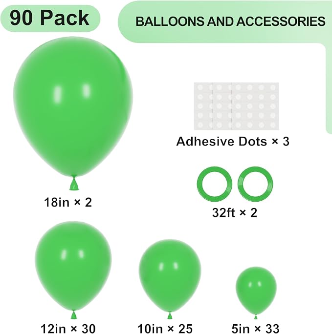 Voircoloria 90pcs Green Balloons Garland Arch Kit, 18 12 10 5 Inch | - Image 2