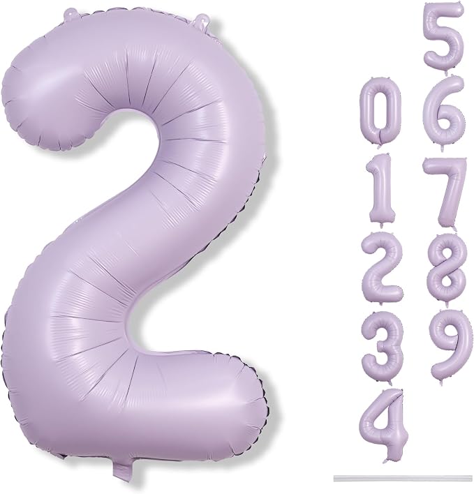 Light Purple 2 Balloons, 40 Inch Giant Lilac Helium Mylar Foil Number 0-9 by Lingqiang