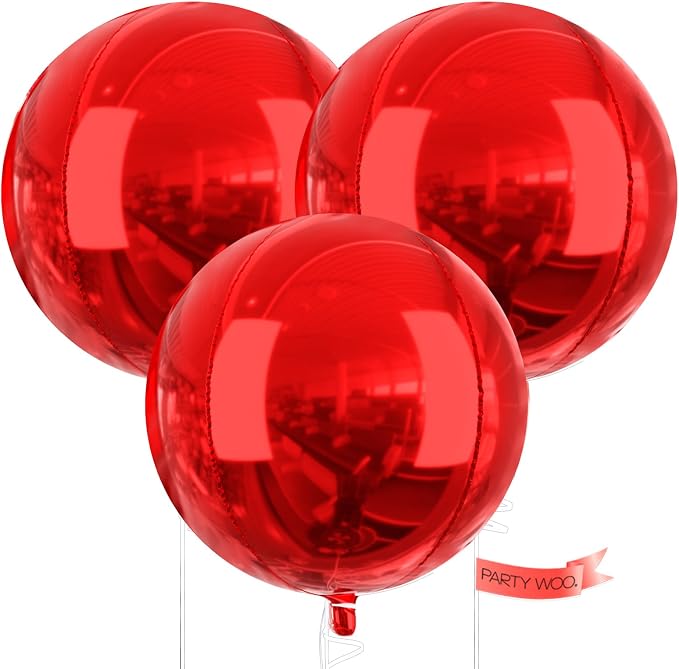 PartyWoo Red Large Round Giant 4D Jumbo Inflatable Foil Balloons 3pcs | 50 Inch by PartyWoo