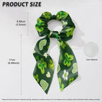 Green Leaf Hair Scrunchies with Ribbon Pack of 2 St Patricks Day Ribbon Bow Hair Ties for Girls No Damage Scarf Scrunchies Knotted Bow