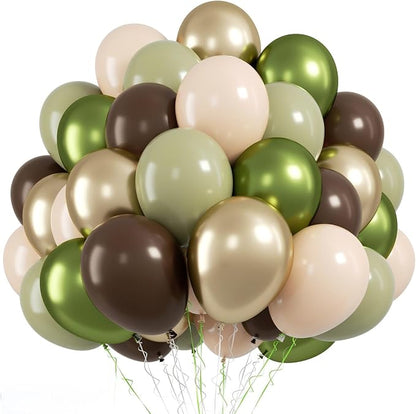FunHot Sage Green Brown Balloons, Metallic Green Apricot Latex Balloon by FunHot