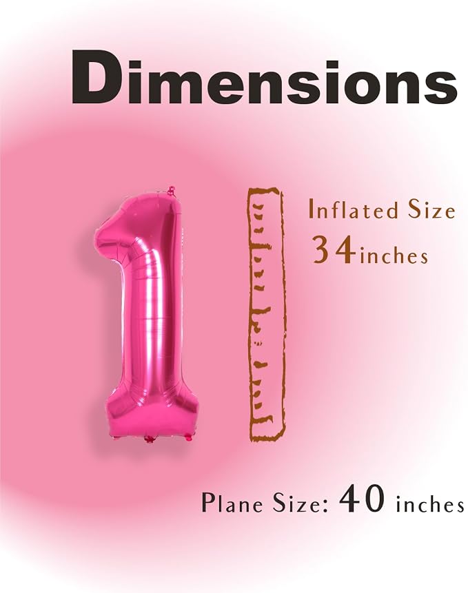 SUWEN 40 Inch Hot Pink Large 1 Balloon Numbers Big Foil Helium Number Balloons - Image 4