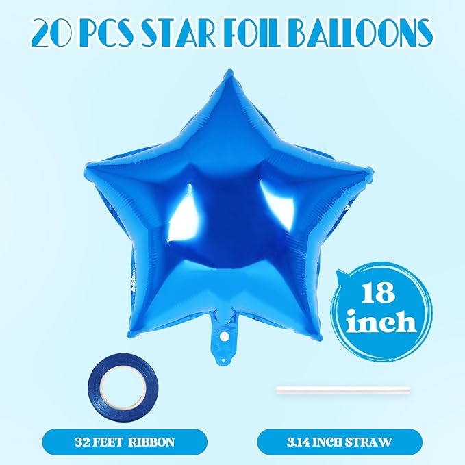 20 Pcs Star Balloons, 18 Inch Blue Star Foil Balloons, Stars Shaped Balloon - Image 2