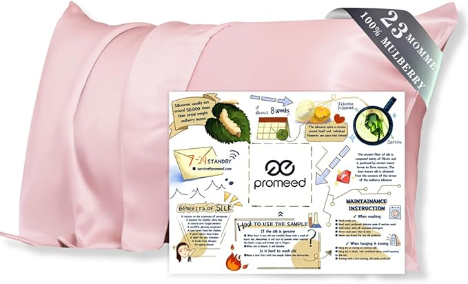 PROMEED 23 Momme Grade 6A+ Pink Silk Pillowcase with Zipper, Premium Mulberry Silk Pillow Cases for Women Hair, Natural Silk Anti Acne Pillowcase (King 20"x36", Pink)