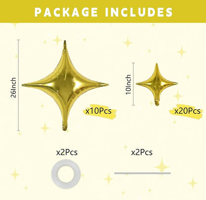 TONIFUL 30 Pcs Four Pointed Star Balloon 26In & 10In Gold Foil Balloon | Helium - Image 2