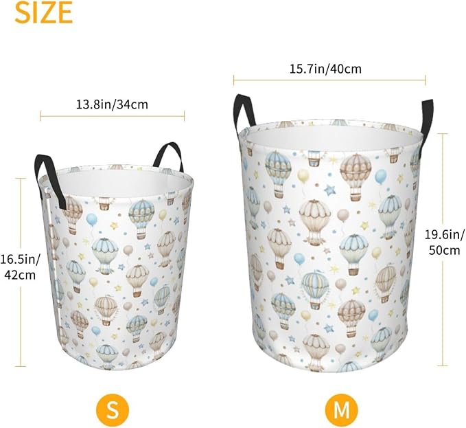 Watercolor Hot Air Balloon Round Laundry Hamper Storage Basket Toys Clothes - Image 4