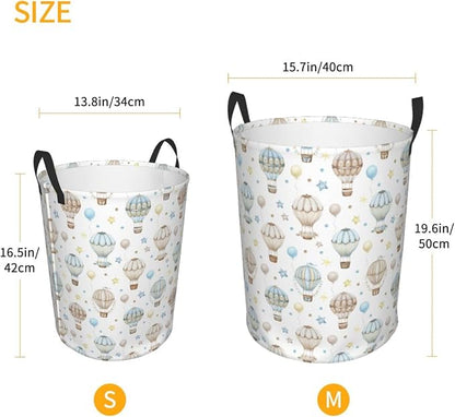 Watercolor Hot Air Balloon Round Laundry Hamper Storage Basket Toys Clothes - Image 4