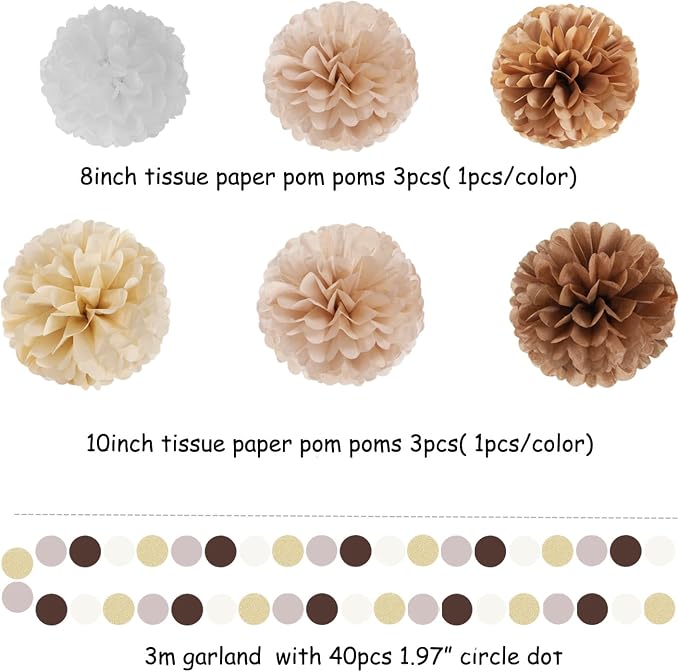 Boho Baby-Shower White-Brown Champagne Party-Decorations - Image 2