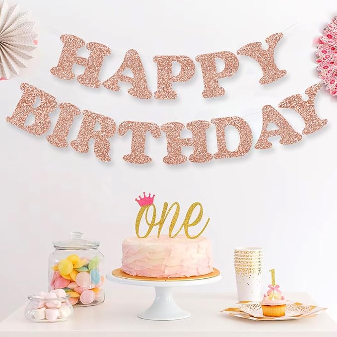 Rose Gold Happy Birthday Banner - Image 4