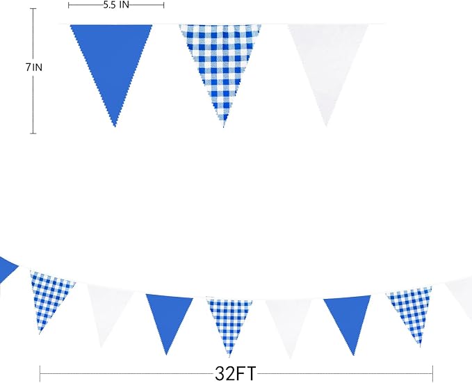 32Ft Deep Blue Party Decorations Blue Buffalo Plaid Checkered White Triangle - Image 6
