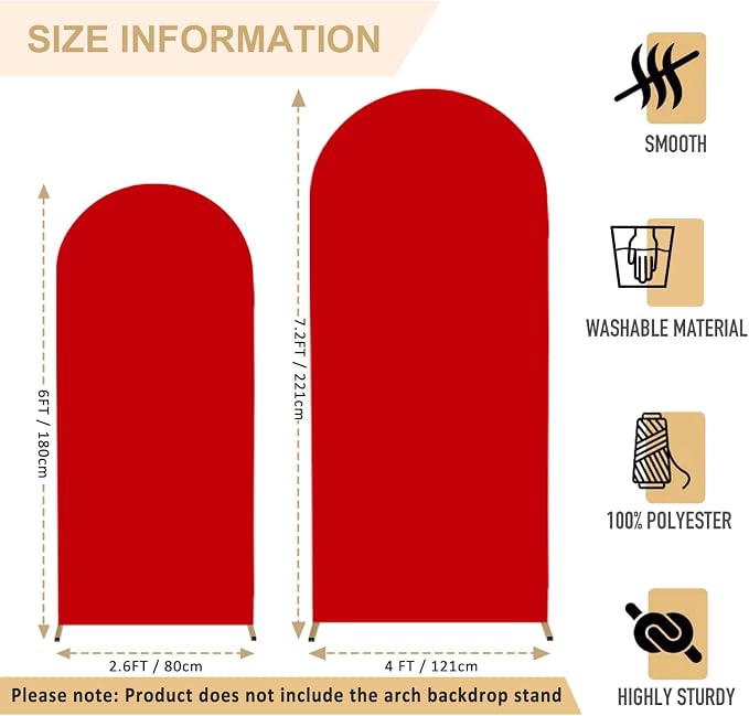FANPROMS Wedding Arch Covers Set of 2 Red Arch Cover 6FT 7.2FT Spandex Arch - Image 3