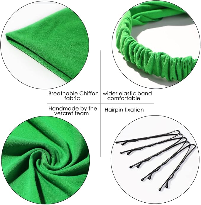 6 Pack Hair Scarf Headband for Women Elastic Bandana Head Scarf Large Boho Triangle Kerchief with Clips Non Slip Scarves