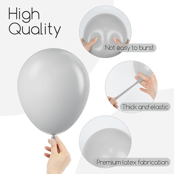 Awenztech 122pcs Gray Latex Balloons in 18 12 10 5 inches | Birthday, Baby - Image 3