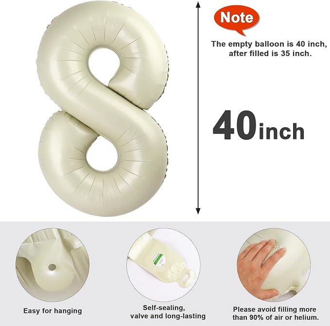 8 Balloon Number 40 Inch Cream Balloons - Image 5